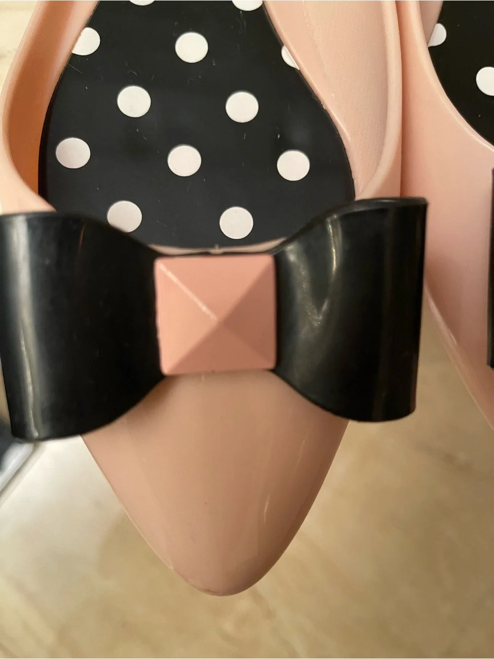 kate spade Jelly Ballerina Blush Pink Pointed Toe Flats with Black Bow
